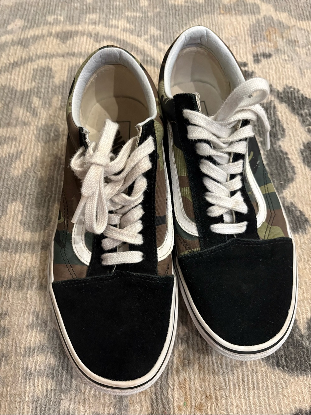Vans Camo Low Top Sneakers with Black Suede and White Stripe
